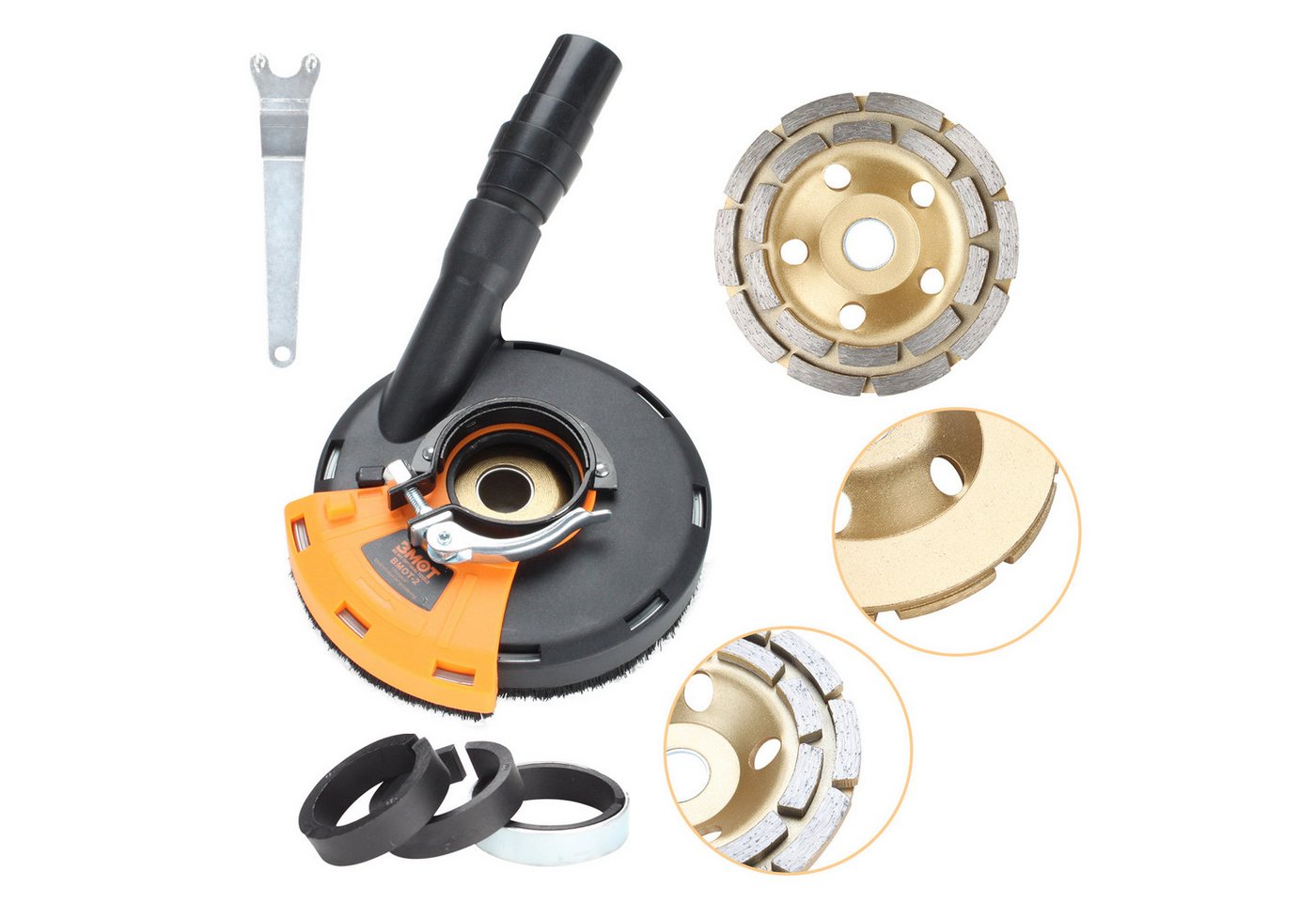 Clanmacy Winkelschleifer Absaughaube Set für Winkelschleifer mit Bürstenkranz 115/125 mm, (Set), für Winkelschleifer Professional Diamantschleiftopf Bild 2