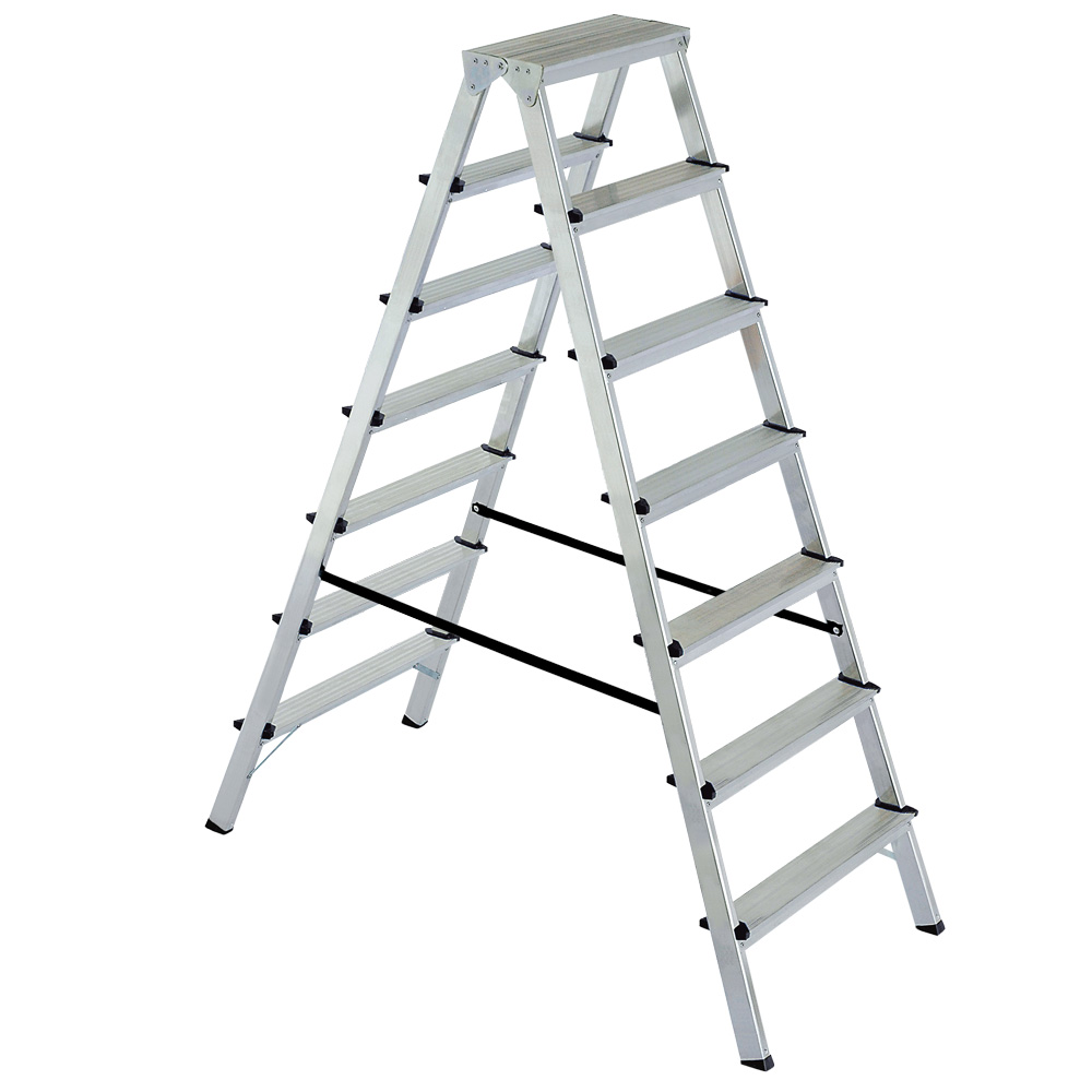BRB-Lagertechnik Doppelleiter Doppelleiter/Bockleiter 2x7 Stufen, max. Arbeitshöhe 3515 mm, Doppelleiter/Bockleiter aus Alu