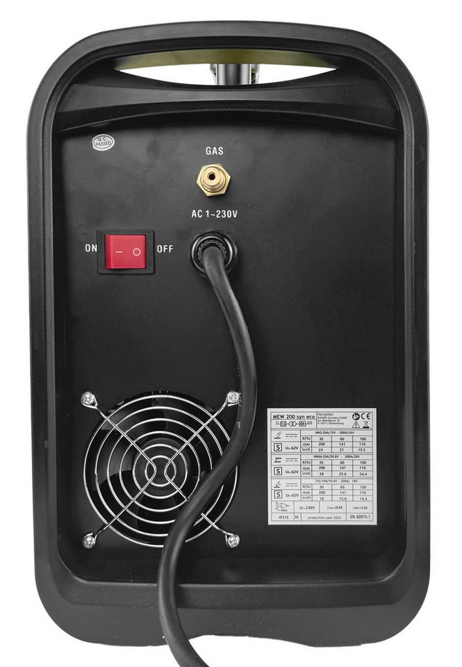 WELDINGER Schutzgasschweißgerät Set MIG/MAG-Schweißinverter MEW 200 SYN eco MAG-Set 1 Fülldraht 0,8 mm, 10 - 200 A, 7-tlg., Umpolfunktion, Displaybeleuchtung