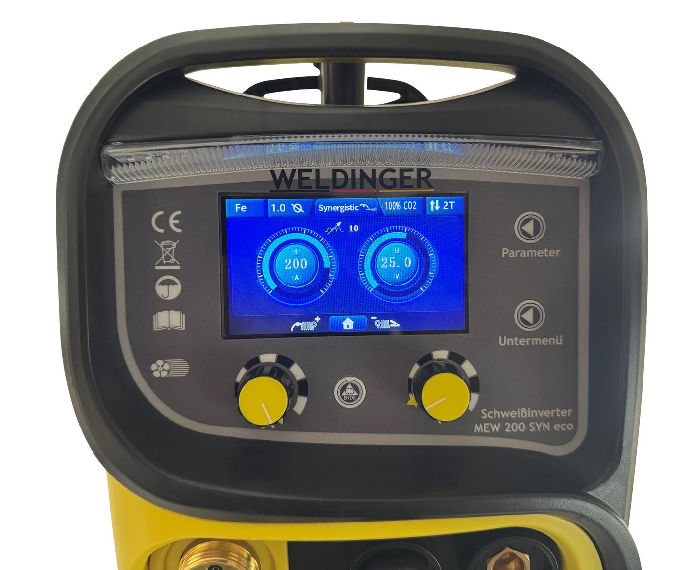 WELDINGER Schutzgasschweißgerät Set MIG/MAG-Schweißinverter MEW 200 SYN eco MAG-Set 1 Fülldraht 0,8 mm, 10 - 200 A, 7-tlg., Umpolfunktion, Displaybeleuchtung Bild 3