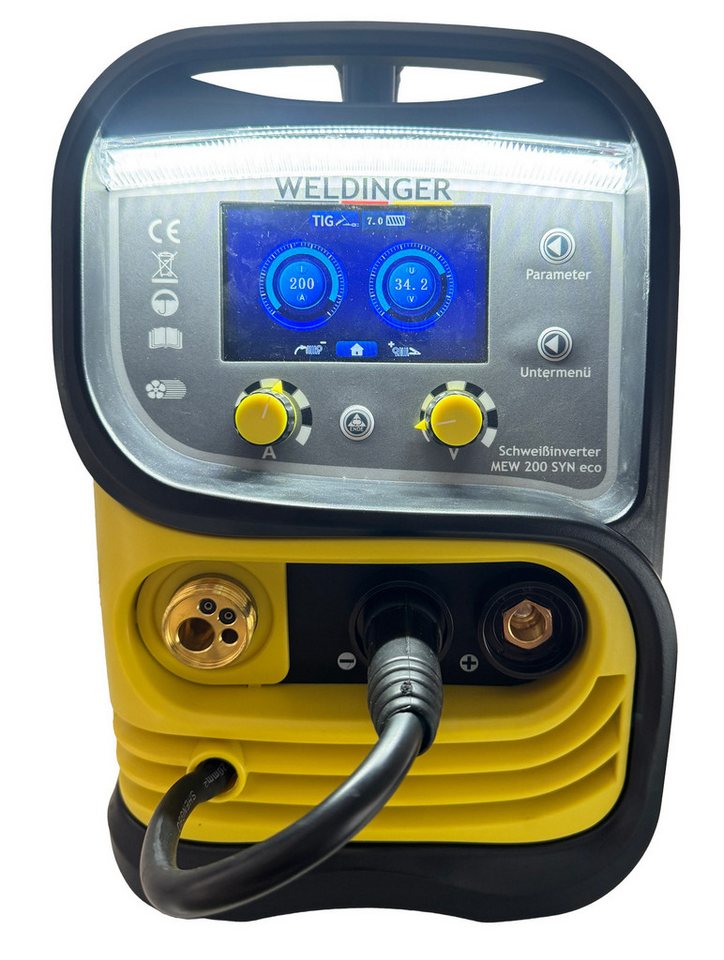 WELDINGER Schutzgasschweißgerät Set MIG/MAG-Schweißinverter MEW 200 SYN eco MAG-Set 1 Fülldraht 0,8 mm, 10 - 200 A, 7-tlg., Umpolfunktion, Displaybeleuchtung Bild 5