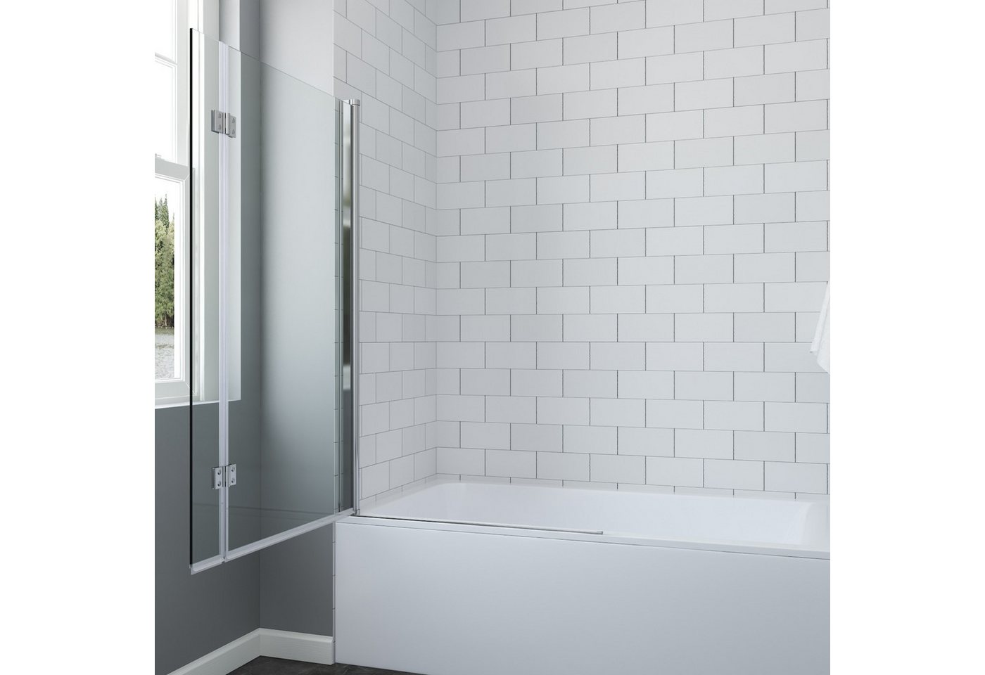 AQUABATOS Badewannenaufsatz Badewannenfaltwand 2-teilig Duschtrennwand für Badewanne L-förmiger, Sicherheitsglas, 8mm Badewannenaufsatz mit Spritzschutzglas,Klarglas,Bohrinstallation Bild 2