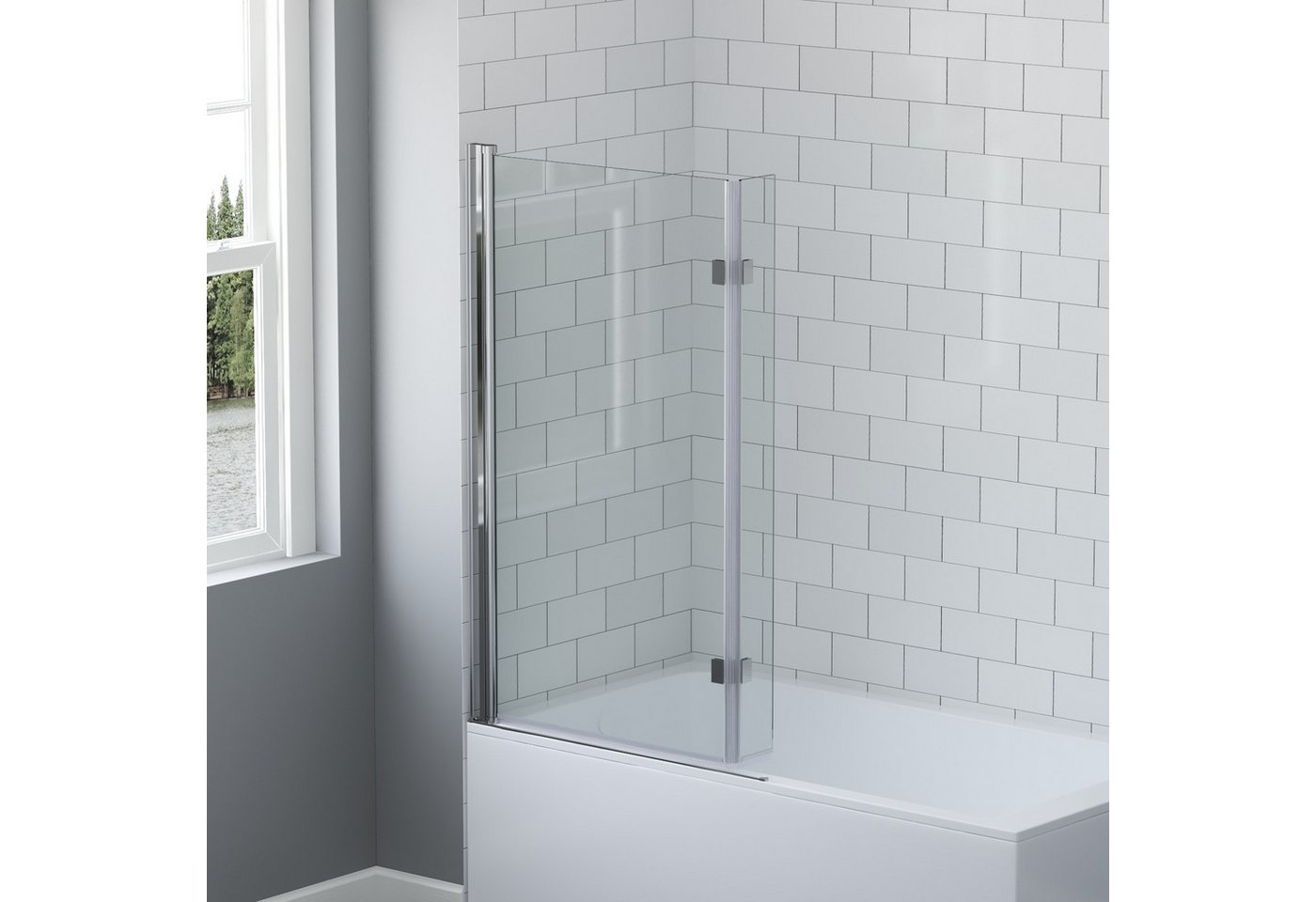 AQUABATOS Badewannenaufsatz Badewannenfaltwand 2-teilig Duschtrennwand für Badewanne L-förmiger, Sicherheitsglas, 8mm Badewannenaufsatz mit Spritzschutzglas,Klarglas,Bohrinstallation Bild 3