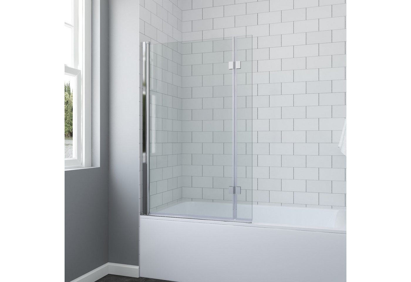 AQUABATOS Badewannenaufsatz Badewannenfaltwand 2-teilig Duschtrennwand für Badewanne L-förmiger, Sicherheitsglas, 8mm Badewannenaufsatz mit Spritzschutzglas,Klarglas,Bohrinstallation Bild 4
