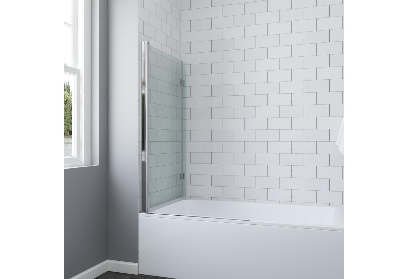 AQUABATOS Badewannenaufsatz Badewannenfaltwand 2-teilig Duschtrennwand für Badewanne L-förmiger, Sicherheitsglas, 8mm Badewannenaufsatz mit Spritzschutzglas,Klarglas,Bohrinstallation Bild 5