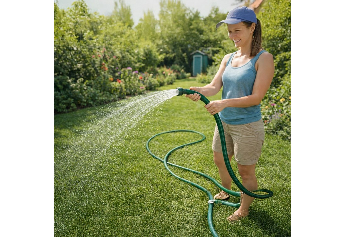 Realb2b Gartenschlauch Gartenschlauch 30m 1/2 Zoll Bewässerungsschlauch Knickschutz Grün, UV-beständig, Algenresistent / Knickarm, (Gartenschlauch Set 3-lagig mit UV-Schutz und Kreuzgewebe-Verstärkung, Wasserschlauch 30 Meter für Gartenbewässerung und Reinigung 1tlg), Knickarmer PVC-Schlauch cadmiumfrei und algenresistent für außen