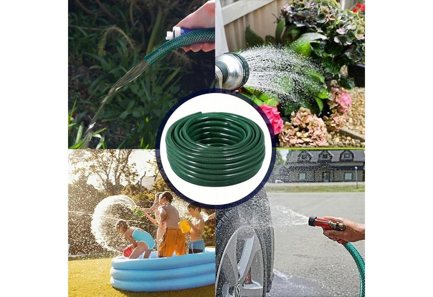 Realb2b Gartenschlauch Gartenschlauch 30m 1/2 Zoll Bewässerungsschlauch Knickschutz Grün, UV-beständig, Algenresistent / Knickarm, (Gartenschlauch Set 3-lagig mit UV-Schutz und Kreuzgewebe-Verstärkung, Wasserschlauch 30 Meter für Gartenbewässerung und Reinigung 1tlg), Knickarmer PVC-Schlauch cadmiumfrei und algenresistent für außen Bild 4