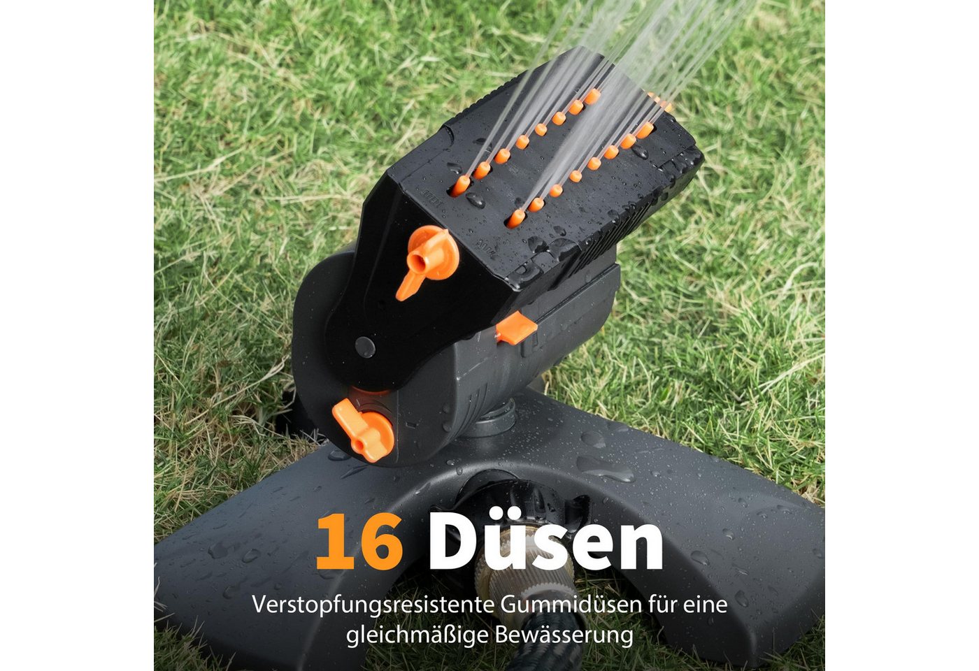 Diivoo Gartenspritze Mini Turbo Oszillierender Rasensprenger 16 Düsen, Garten Sprinkler, für Flächen bis 216 m² Bild 5