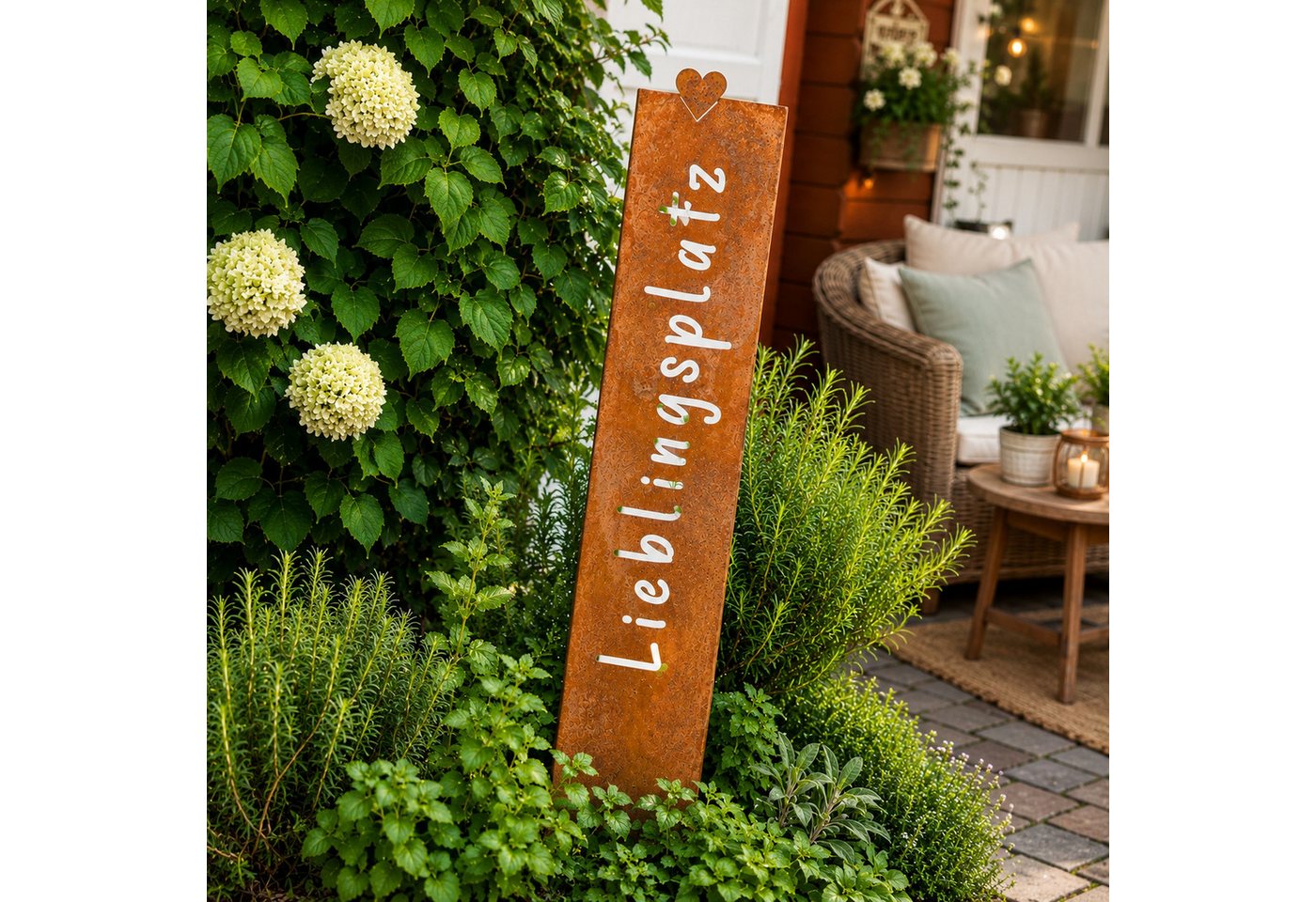 UNUS GARDEN Gartenstecker Gartenstecker groß Schild Lieblingsplatz Metallschild (1-St., ca. 115 x 19,5 cm (HxB), Rostoptik) Edelrost Gartenschild Dekospruch Deko Lieblingsplatz Bild 5