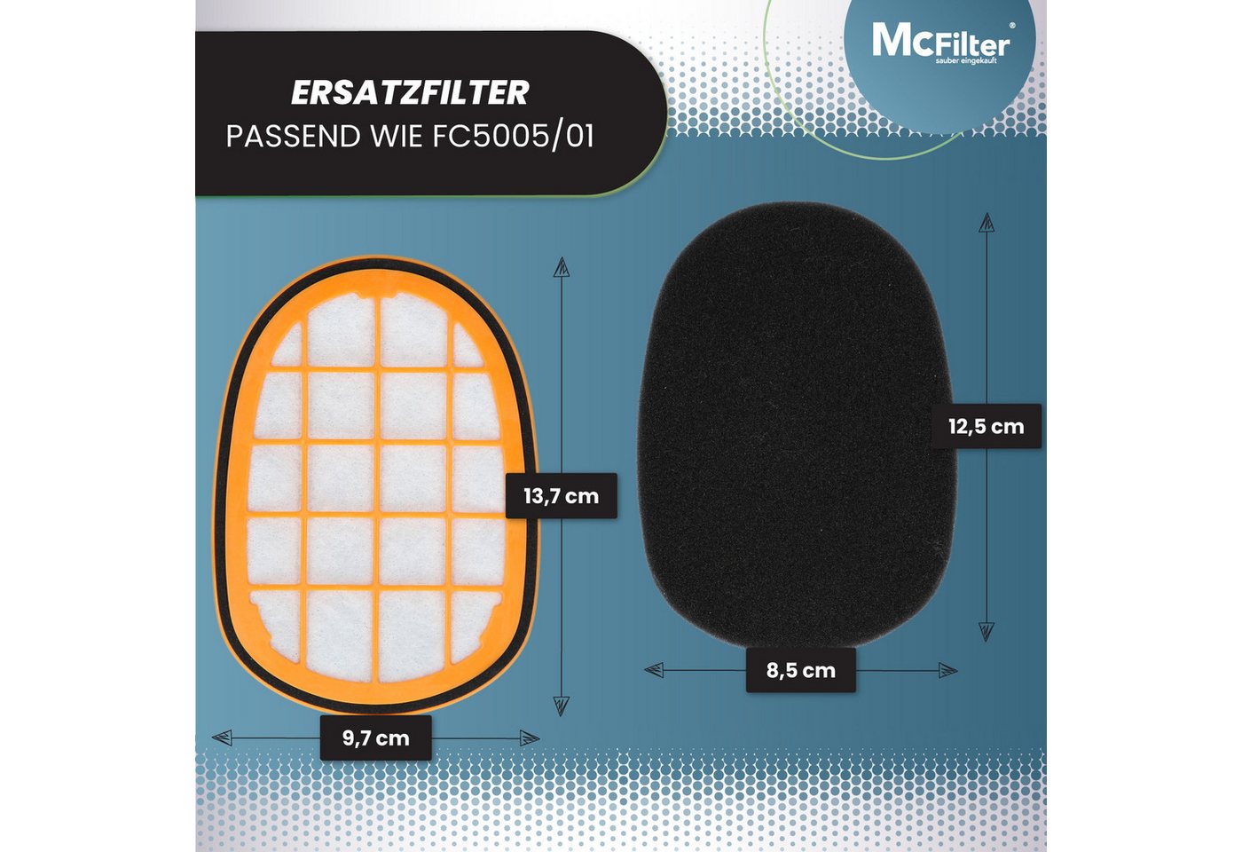 McFilter Ersatzfilter 3 Staubsaugerfilter, Zubehör für Philips SpeedPro Max Aqua, Plus XC8045, Filter gegen Feinstaub, Alternative für FC5005/01