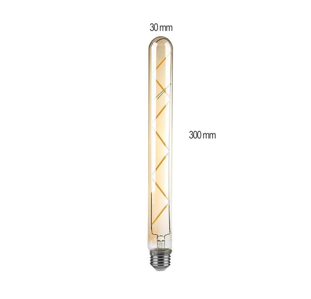 V-TAC LED-Leuchtmittel 7 W LED Leuchtmittel Filament Nostalgie E27 Stableuchte Form T30 Ø, Warmweiß, E27 sockel Ø 30 mm Länge 30 cm T30 7w 2200 Kelvin
