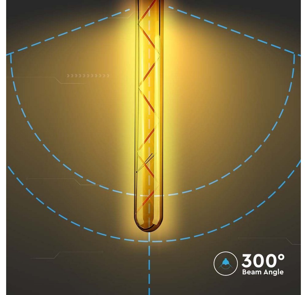 V-TAC LED-Leuchtmittel 7 W LED Leuchtmittel Filament Nostalgie E27 Stableuchte Form T30 Ø, Warmweiß, E27 sockel Ø 30 mm Länge 30 cm T30 7w 2200 Kelvin Bild 3