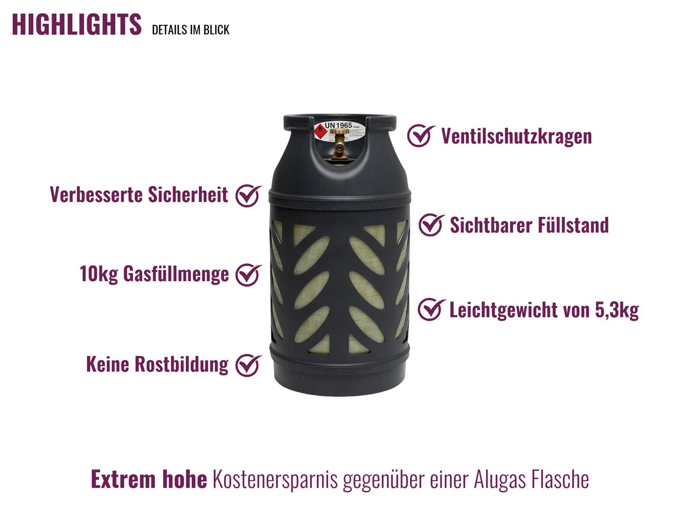 BlueCraft Gas, 1x 10 kg Composite Propangasflasche gefüllt inkl. Lecksuchspray Bild 5