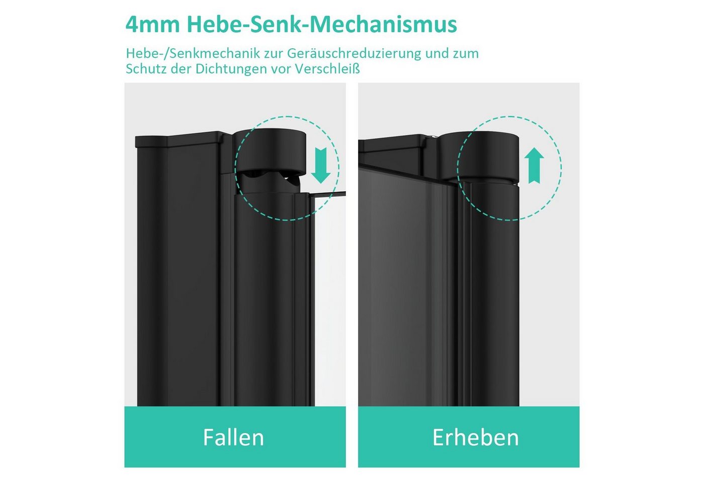 Boromal Badewannenfaltwand Badewannenaufsatz 2 teilig 6mm ESG glas mit Nano 110cm Faltbar Schwarz, 6mm Einscheibensicherheitsglas, Aluminiumprofile, NANO Bild 4