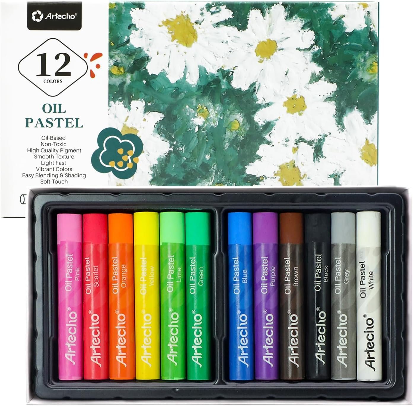 Artecho Pastellkreide 12 / 24 / 48 / 72 Ölpastellkreiden Set -je ca. 10 x 70 mm -lebendigen, kräftigen Farben -Ideal zum Malen & Zeichnen- für Anfänger und Profis