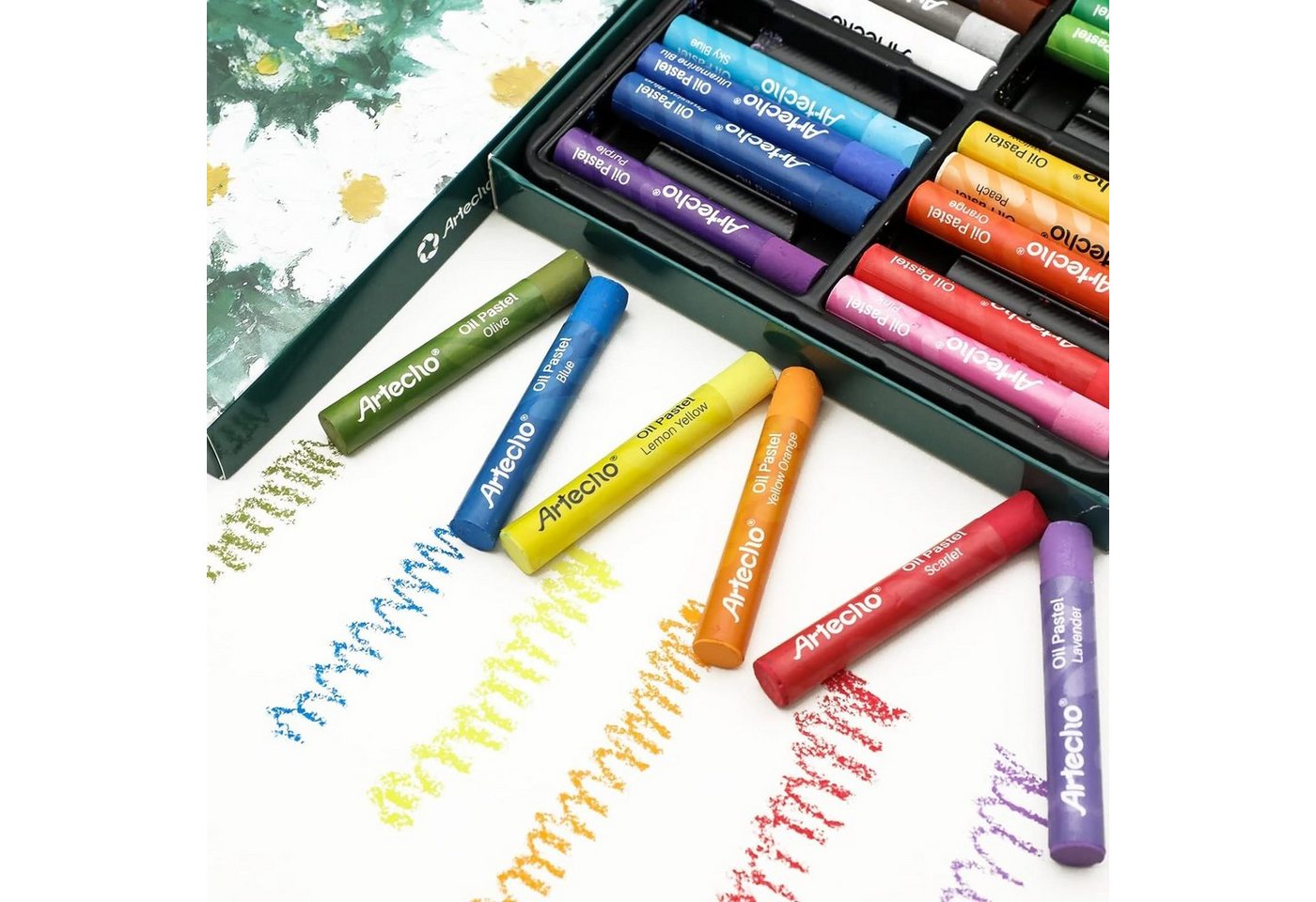 Artecho Pastellkreide 12 / 24 / 48 / 72 Ölpastellkreiden Set -je ca. 10 x 70 mm -lebendigen, kräftigen Farben -Ideal zum Malen & Zeichnen- für Anfänger und Profis Bild 2
