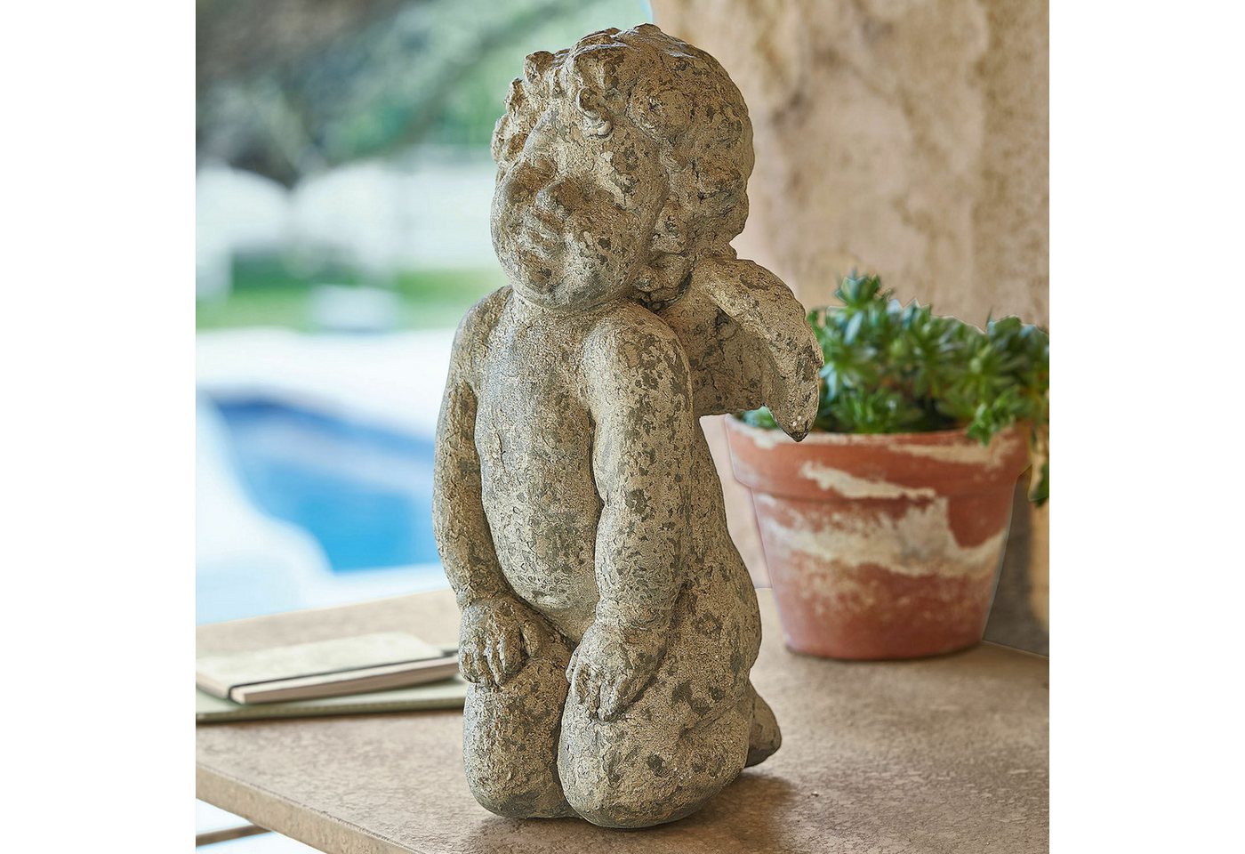 Mirabeau Gartenfigur Deko-Engel Mines antikbeige