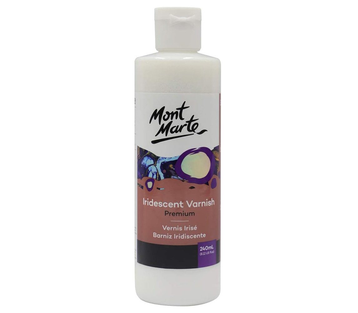 Mont Marte Firnis Acryl Firnis 240 ml – Irisierender Glanz – für Acrylmalerei & Pouring, Acryllack mit schimmerndem Effekt – Farbloser Varnish für Kunstwerke Bild 3
