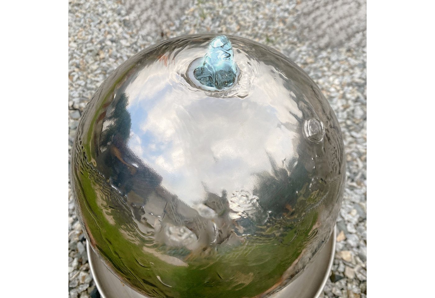 Köhko Gartenbrunnen Kugelbrunnen Ø25cm mit LED auf zylindrischen Edelstahl Eimer H30cm Bild 5