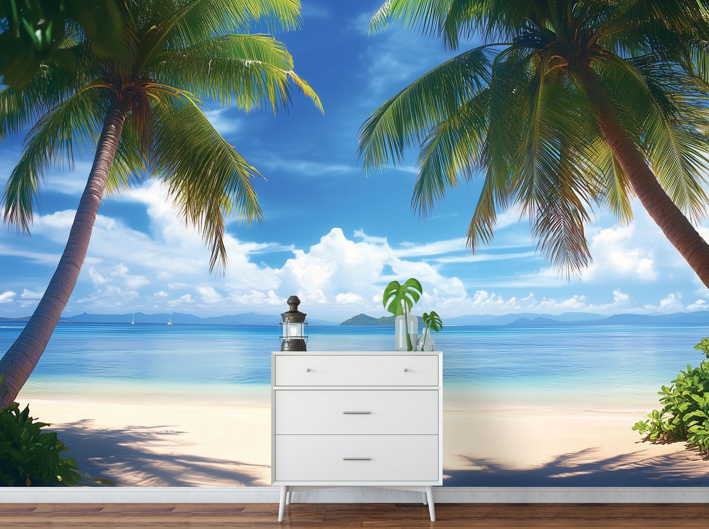 Wallarena Fototapete Palmen Strand - Mehrfarbig - Modern - Vlies - Schlafzimmer, glatt, (7 St), 350x250cm Bild 5