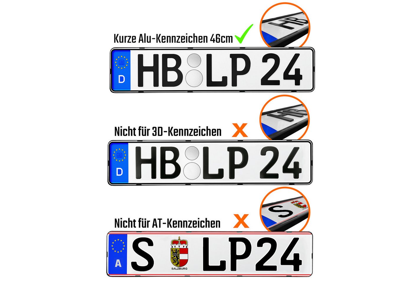 L & P Car Design Kennzeichenhalter 460mm für Auto rahmenlos Schwarz dezent sicher langlebig, (2-St) Bild 2