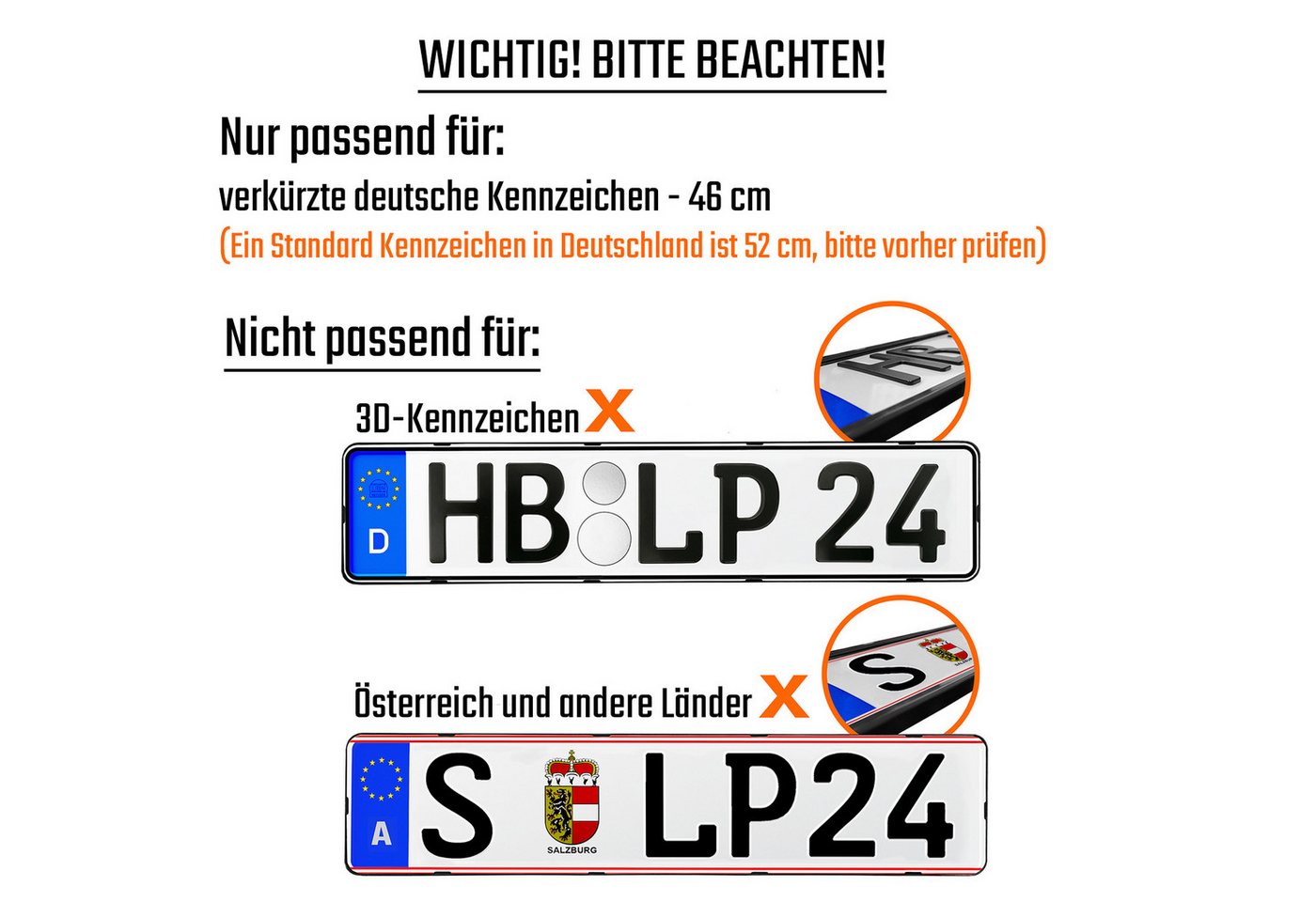 L & P Car Design Kennzeichenhalter 460mm für Auto rahmenlos Schwarz dezent sicher langlebig, (2-St) Bild 5