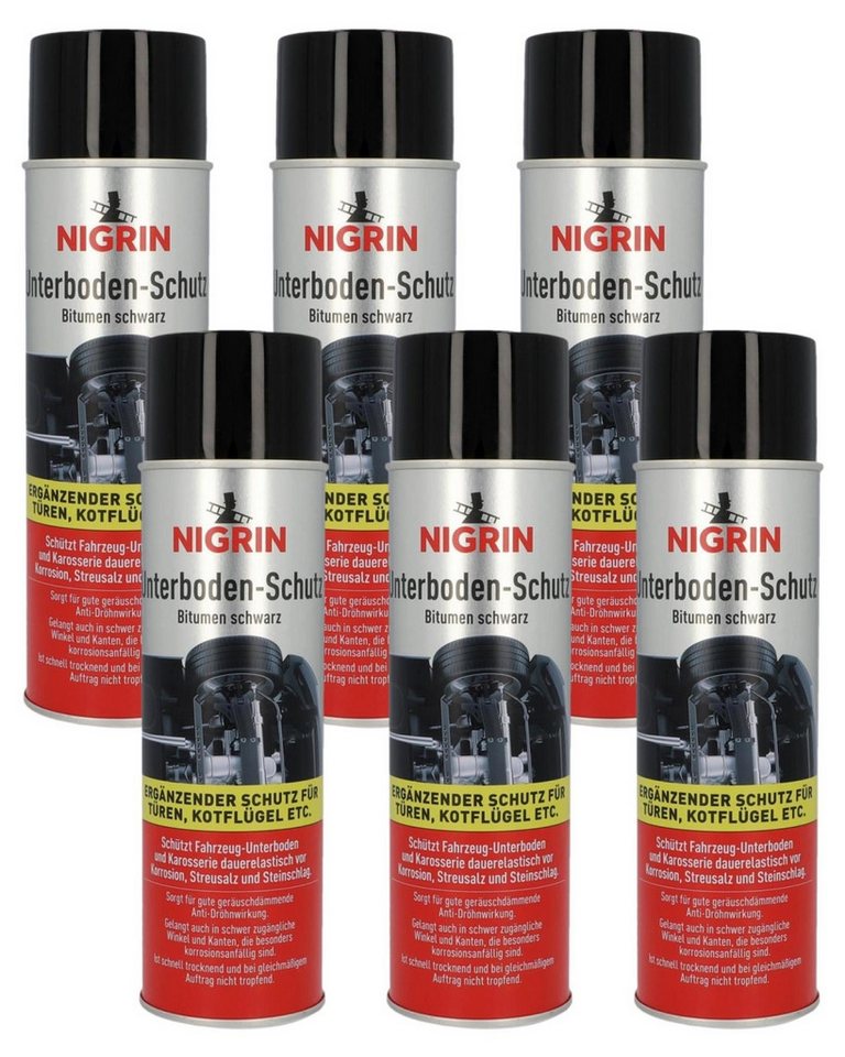 NIGRIN Rostschutzgrundierung 6x Unterboden-Schutz Spray Bitumen Schwarz 500ml, 6-tlg., Spray-Dose Korrosionsschutz Korrosion Streusalz Steinschlag Auto Bild 5