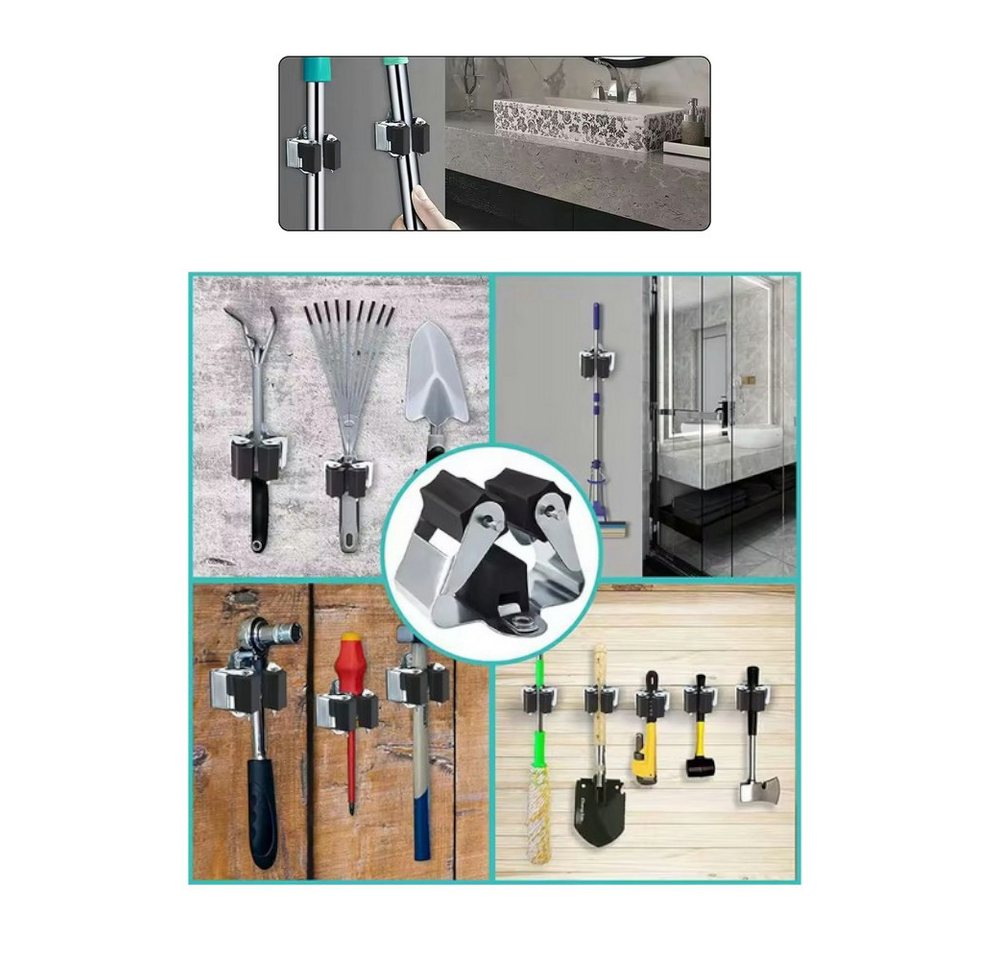 Trade-Shop Gartengerätehalter Wandhalterung Gerätehalter Besenhalterung aus rostfreiem Edelstahl, (10er Set inkl. Montage-Zubehör / Geeignet für Innen- und Außenbereich) Bild 3