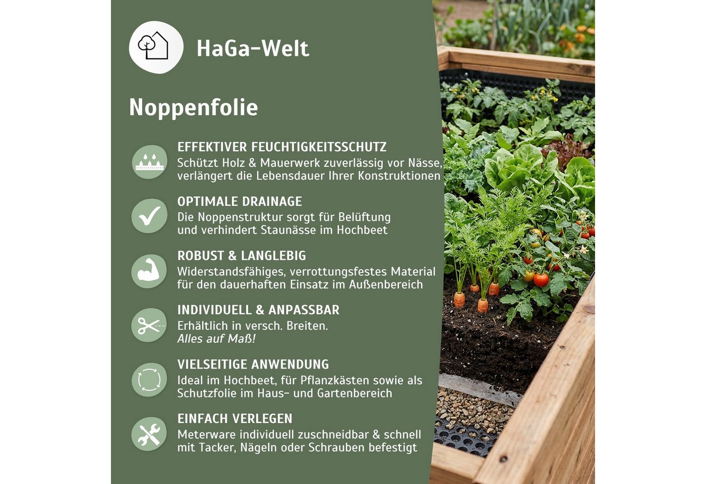 HaGa Baufolie Noppenfolie Hochbeet & Hauswand – 0,5m Breite Bild 3