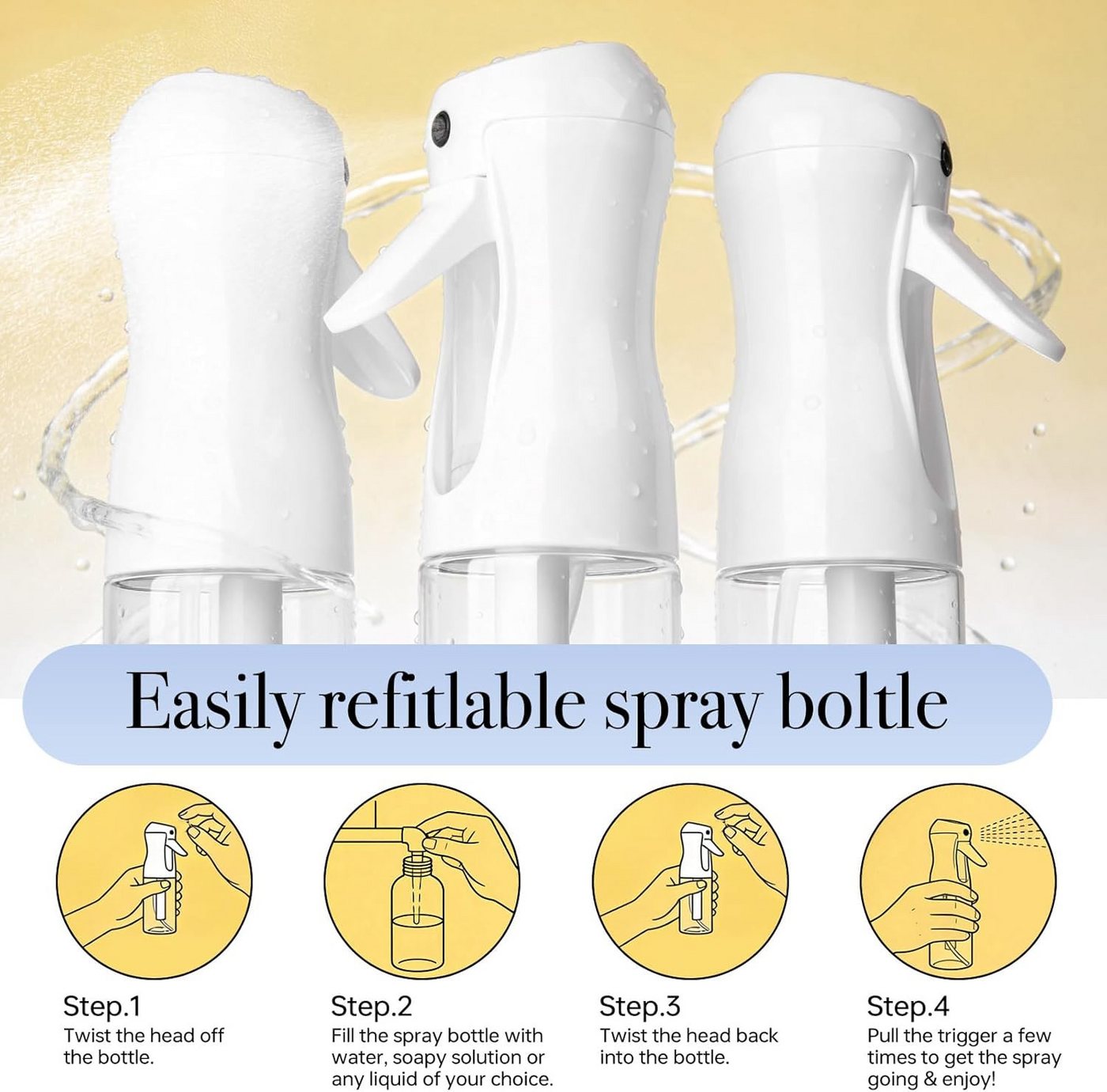 FELIXLEO Sprühflasche 3Pack Spruehflasche Haare 200ml Fine Mist Continuous Spray Bottle, (1-tlg) Bild 3