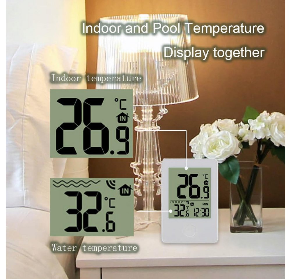 wohnTRAUM24 Schwimmthermometer Pool Thermometer Funk Schwimmend Schwimmbadthermometer, Einzelgerät (1x Inneneinheit, 1x schwimmender Sensor, 1x Anleitung), Poolthermometer Schwimmend Funk Digitales Thermometer Innen Außen Bild 4