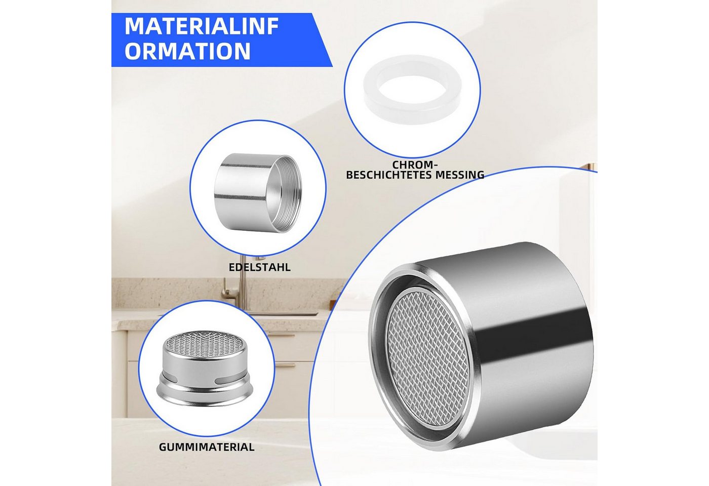 FELIXLEO Strahlregler 5 Stueck Strahlregler M22 Wasserhahnfilter Messinggehaeuse Bad