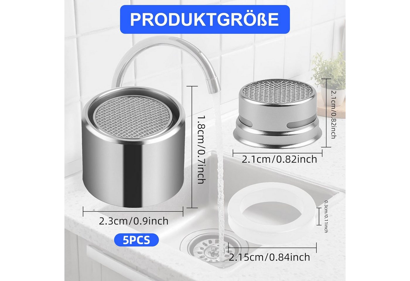 FELIXLEO Strahlregler 5 Stueck Strahlregler M22 Wasserhahnfilter Messinggehaeuse Bad Bild 2