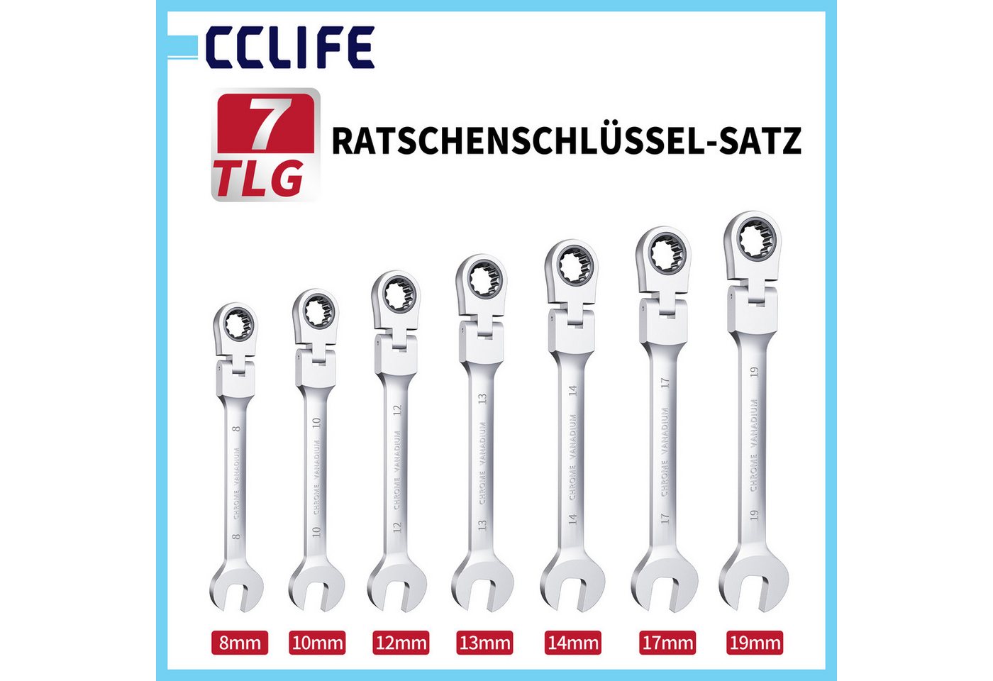 CCLIFE Gabelschlüssel CCLIFE Gelenk Ratschenschluessel Satz 180 Grad Flexibel Werkzeug (7 St) Bild 5