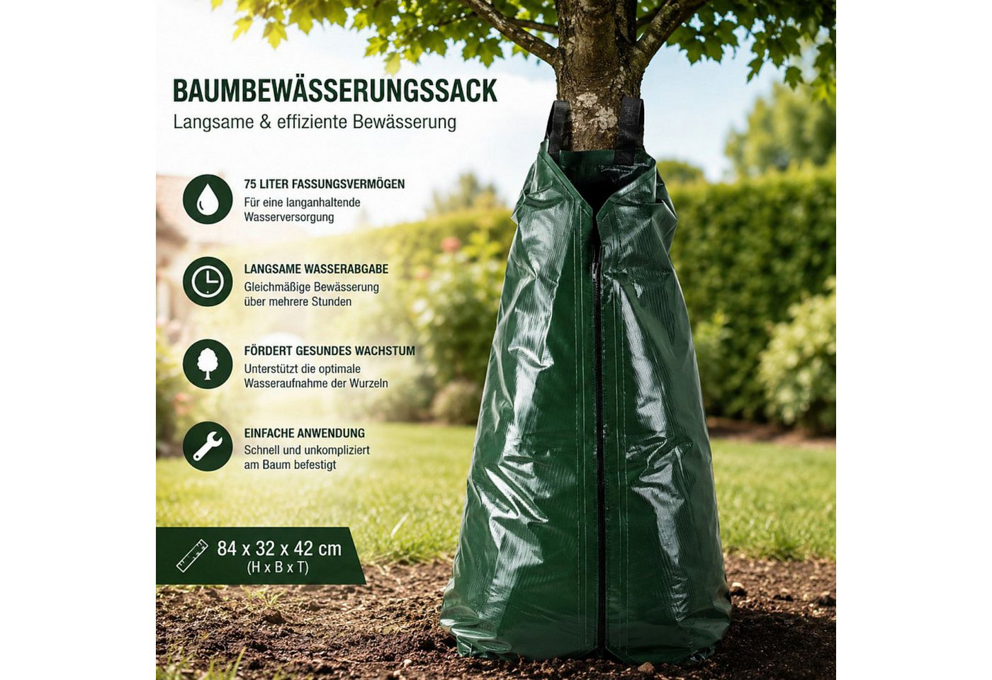 Haushalt International Bewässerungssystem Bewässerungsbeutel Bewässerungssack 75L Kunststoff, (Stück, 1-tlg., Packung), Reißverschluss, Wassersparend, Wasserabgabe, Wetterbeständig Bild 3