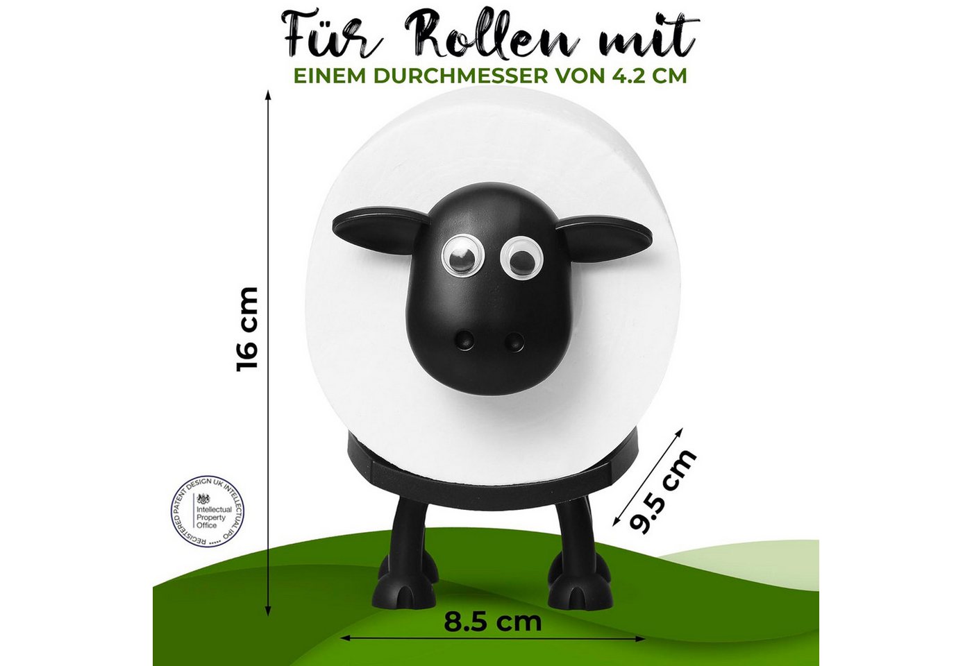 AIMAX Badaccessoire-Set Toilettenpapierhalter mit Schaf-Motiv, 3er Set, schwarz, freistehend, Lustiger Klorollenhalter aus Kunststoff, ohne Bohren, ohne Rollen Bild 3