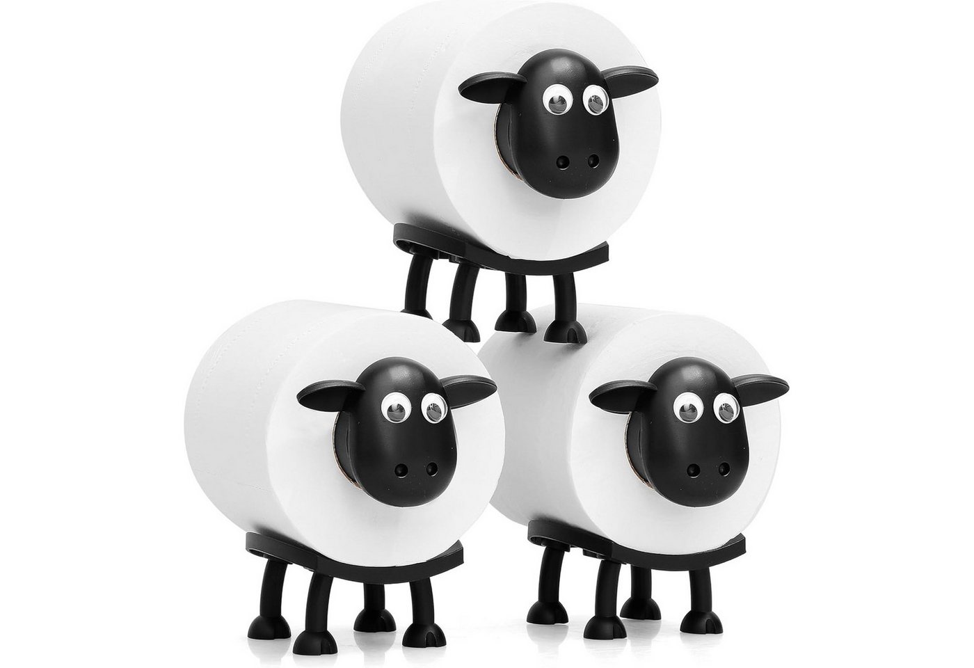AIMAX Badaccessoire-Set Toilettenpapierhalter mit Schaf-Motiv, 3er Set, schwarz, freistehend, Lustiger Klorollenhalter aus Kunststoff, ohne Bohren, ohne Rollen Bild 5