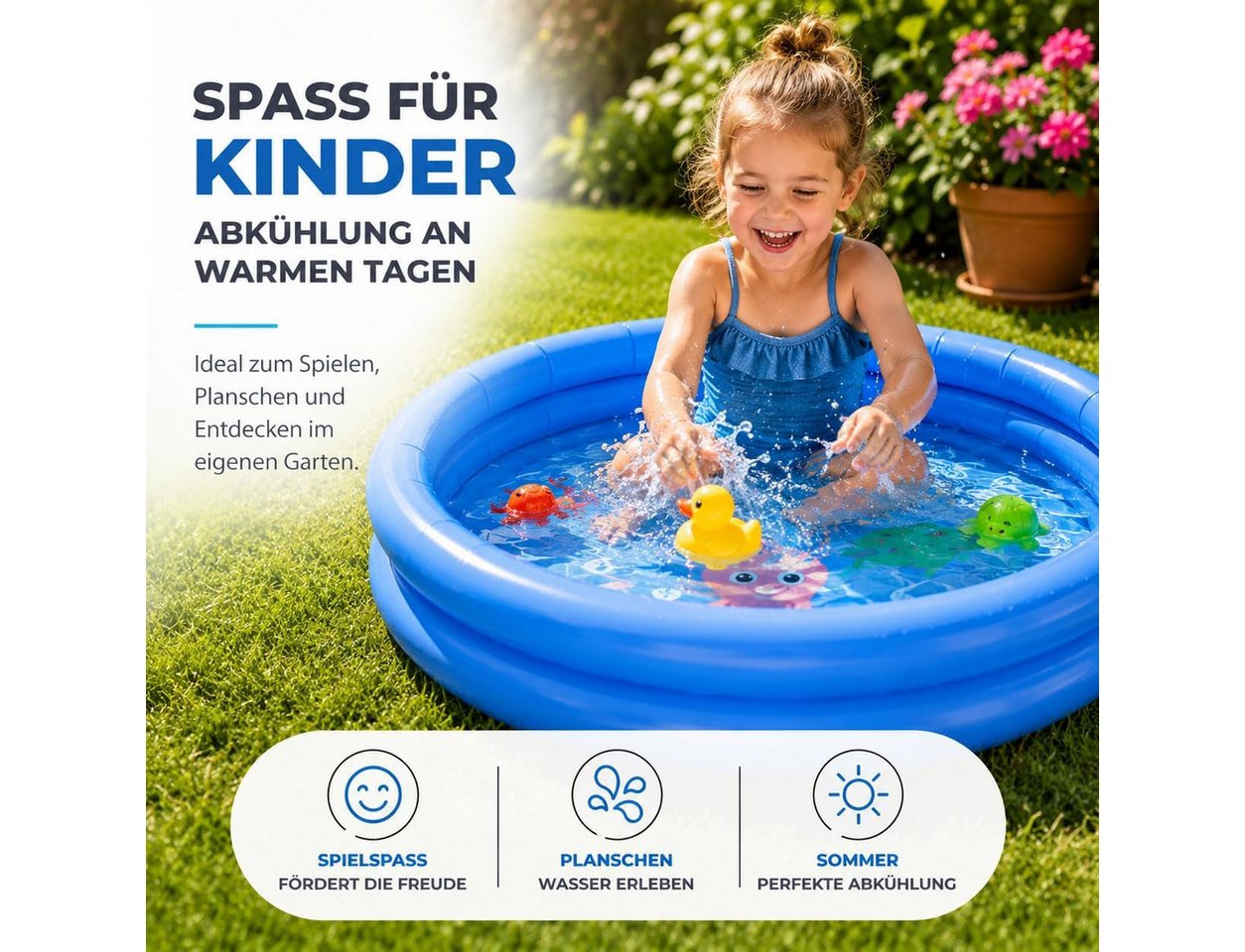 TK Gruppe Pool Aufblasbarer Pool rund – Aufstellpool Gartenpool aus PVC