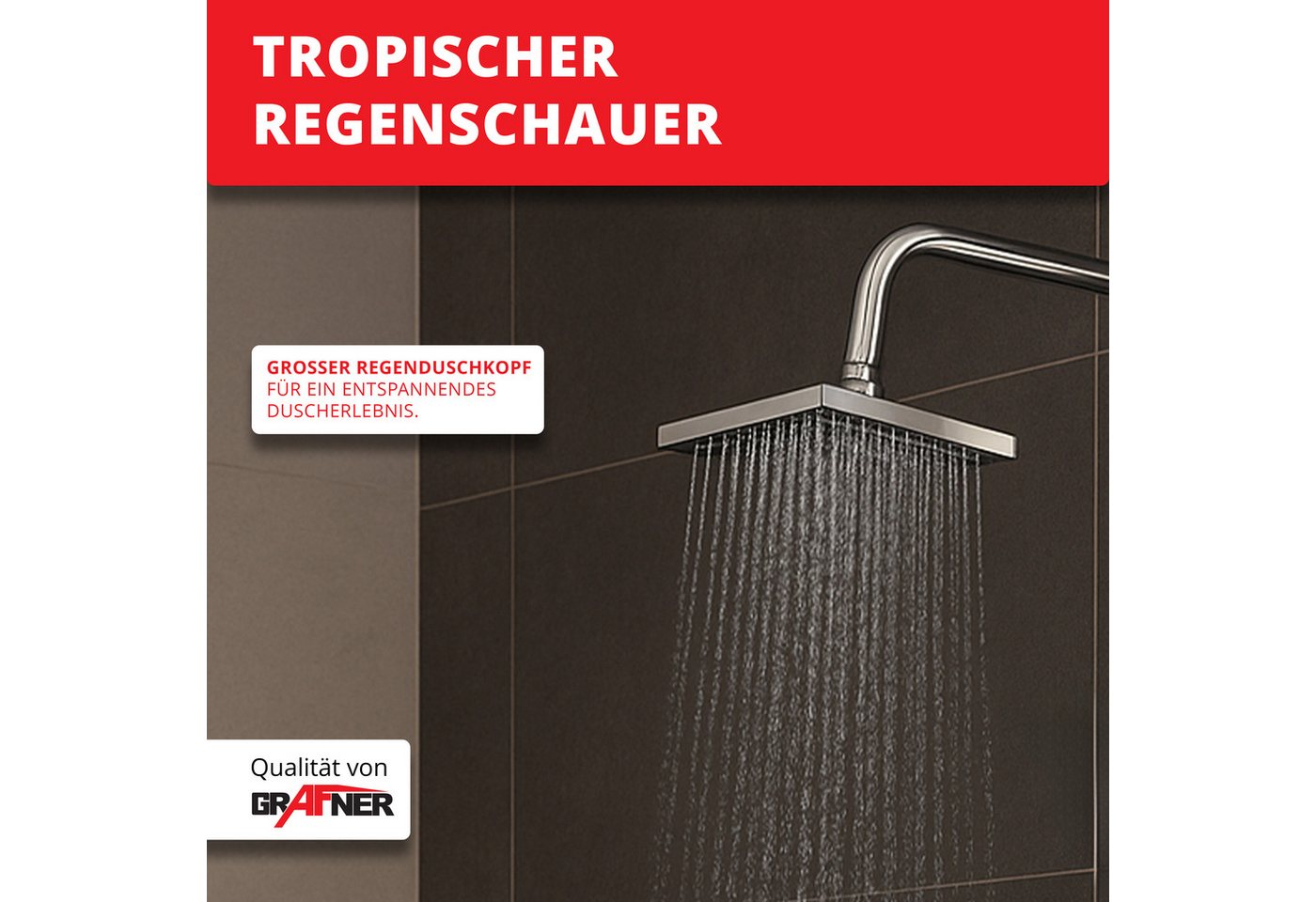 Grafner Duschsystem Duschgarnitur mit Regenschauerduschkopf Handbrause Duschsäule, Höhe 100 cm, 2 Strahlart(en), Set, 10 tlg., Brauseschlauch, INkl. Handbrause, Wandhalter, Regenschauerduschkopf, chrom