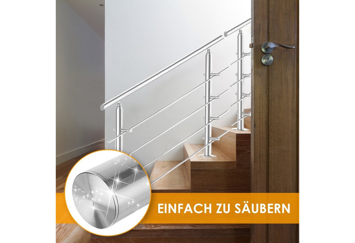 Clanmacy Treppengeländer Edelstahl Ø 42mm für Innen&Außen Treppenhaus 80 -160cm 0-5 Querstäbe, 80 cm Länge, mit 0 Pfosten, für Brüstung Balkon Garten