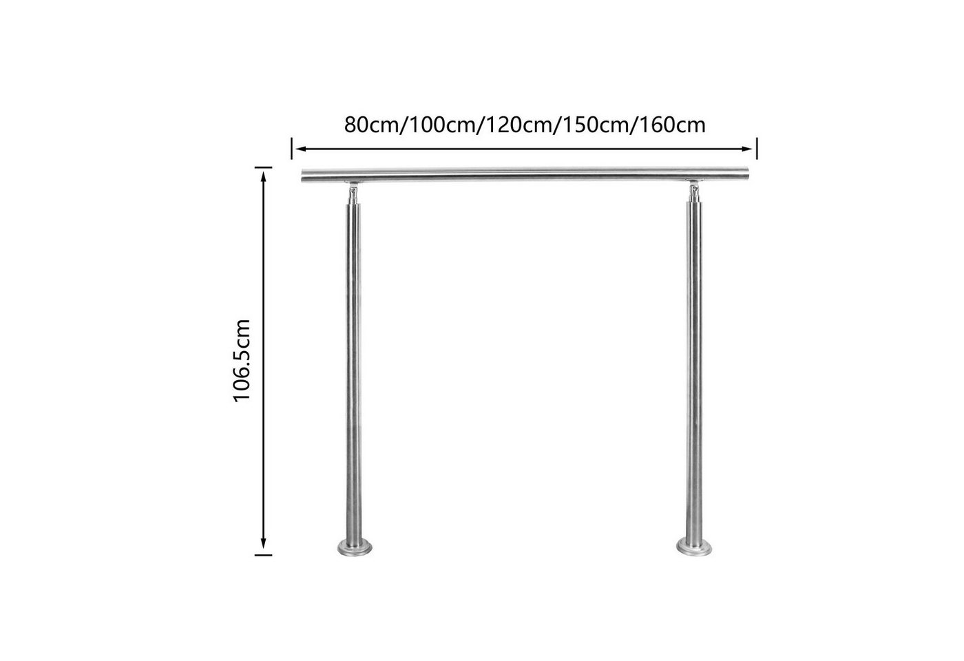 Clanmacy Treppengeländer Edelstahl Ø 42mm für Innen&Außen Treppenhaus 80 -160cm 0-5 Querstäbe, 80 cm Länge, mit 0 Pfosten, für Brüstung Balkon Garten Bild 3