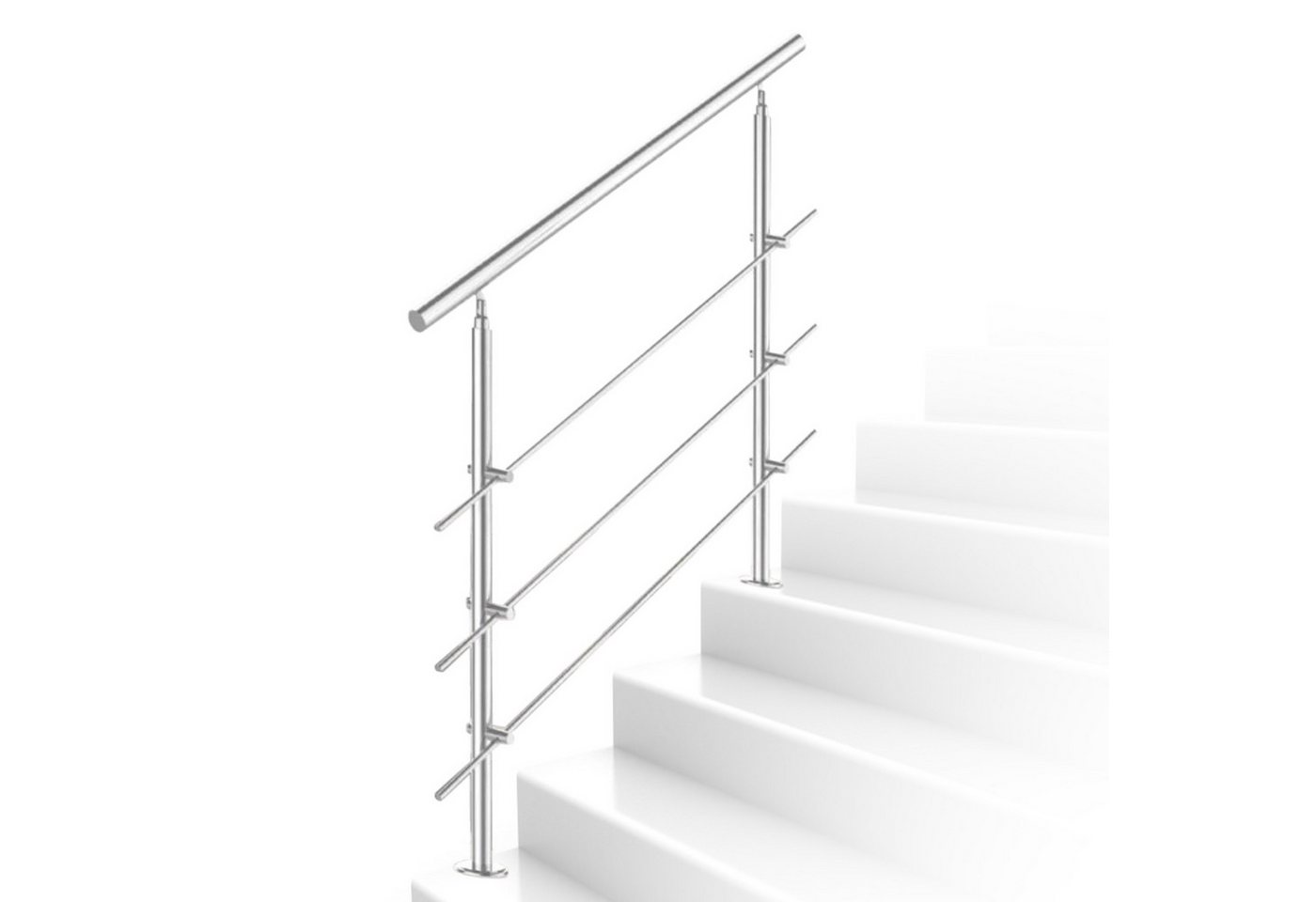 Clanmacy Treppengeländer Edelstahl Ø 42mm für Innen&Außen Treppenhaus 80 -160cm 0-5 Querstäbe, 100 cm Länge, mit 3 Pfosten, für Brüstung Balkon Garten Bild 2