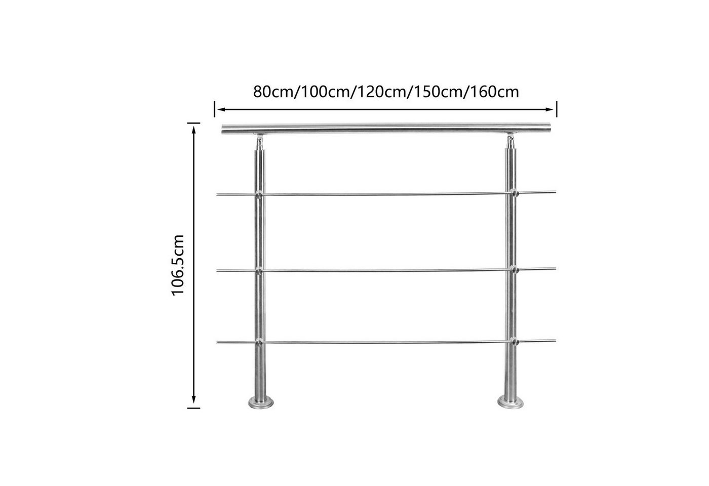 Clanmacy Treppengeländer Edelstahl Ø 42mm für Innen&Außen Treppenhaus 80 -160cm 0-5 Querstäbe, 100 cm Länge, mit 3 Pfosten, für Brüstung Balkon Garten Bild 3