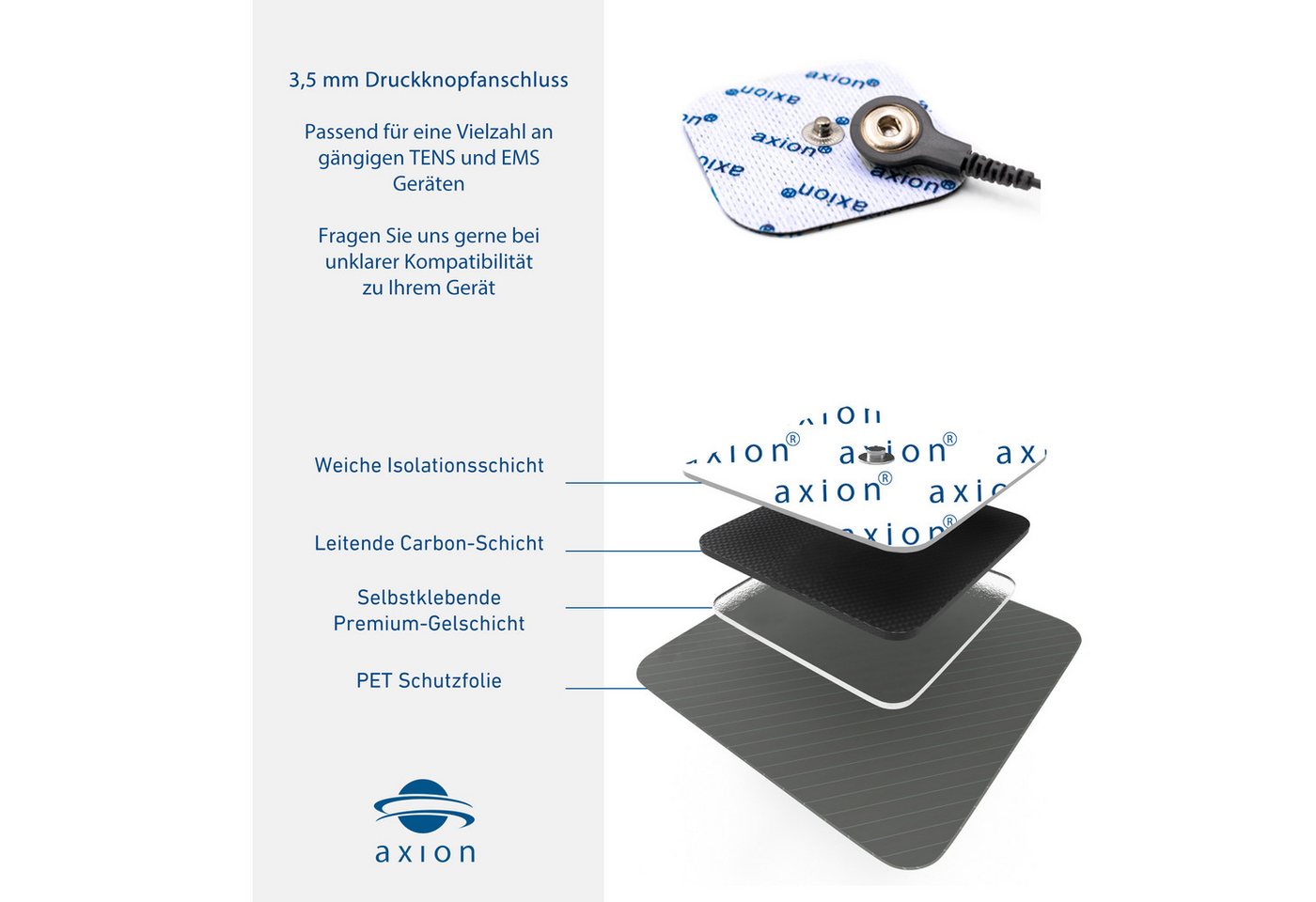 Axion Elektrodenpads passend zu Sanitas, Beurer - 20x12cm, Rückenelektrode mit 3.5mm DK, 1 St.,selbstklebende TENS EMS Elektroden für TENS EMS Geräte