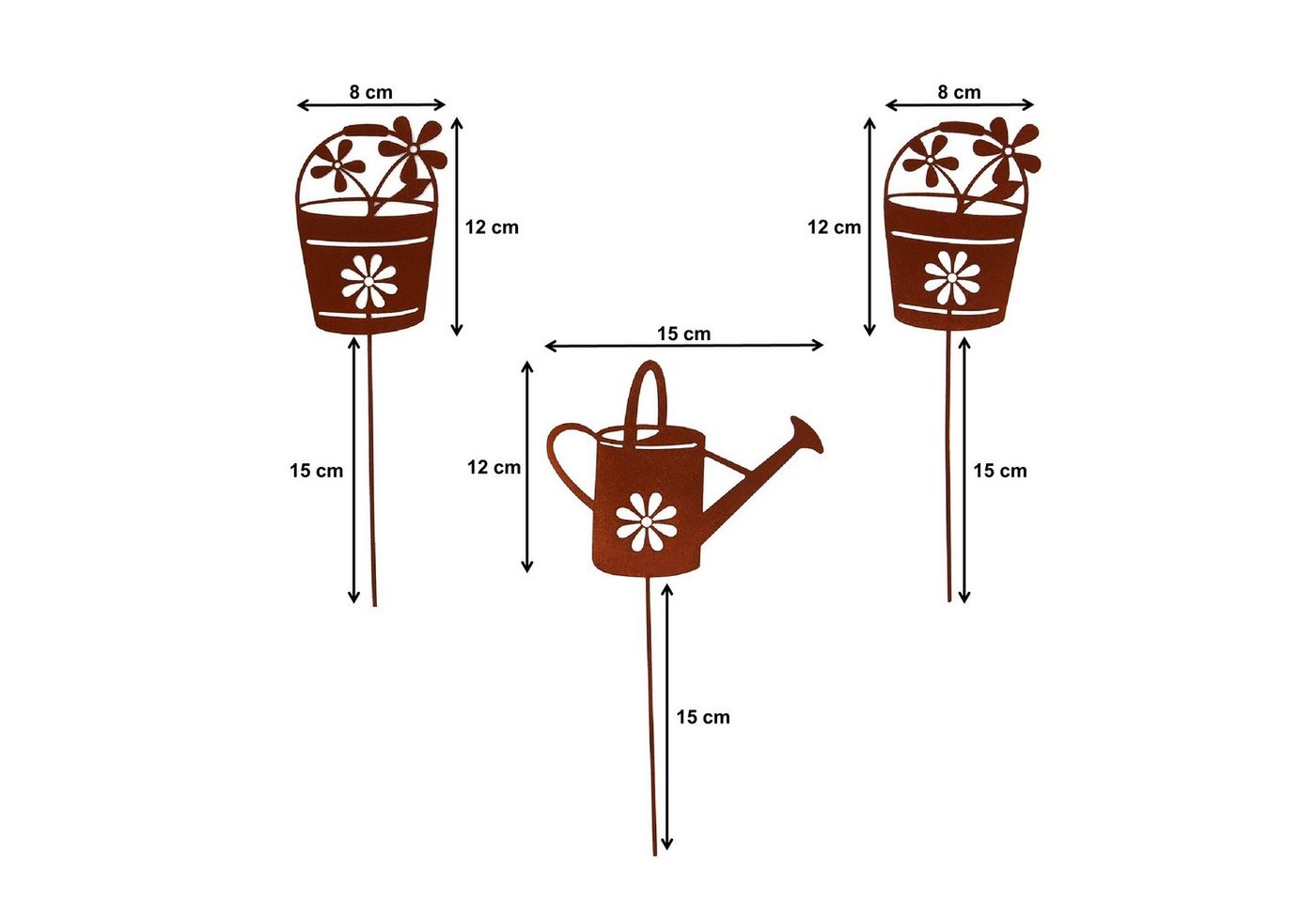 UNUS GARDEN Gartenstecker Gartenstecker Metall Rostoptik Gießkanne Blumentöpfe Deko (3-St., 3er Set) Roststecker Gartenstecker Beetstecker Rostdeko Garten Ostern Frühling Bild 4