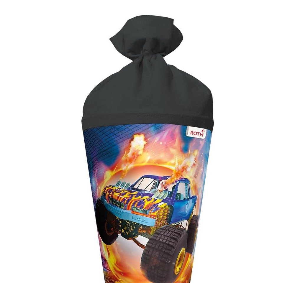 Roth Schultüte Monstertruck Fire, 70 cm, rund, mit schwarzem Filzverschluss, Rot(h) Spitze Bild 3