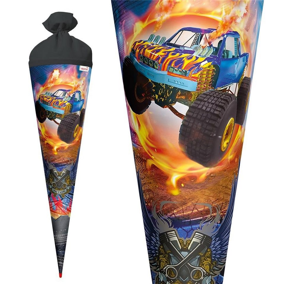 Roth Schultüte Monstertruck Fire, 70 cm, rund, mit schwarzem Filzverschluss, Rot(h) Spitze Bild 4
