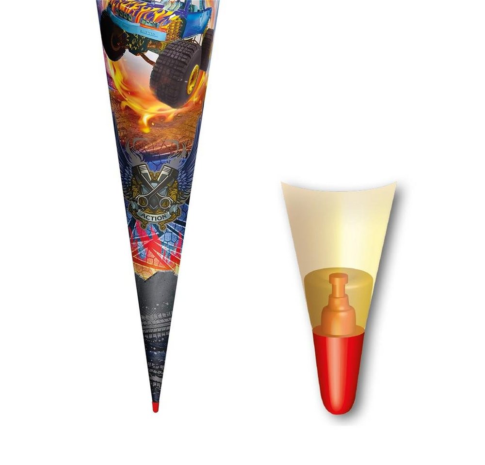 Roth Schultüte Monstertruck Fire, 70 cm, rund, mit schwarzem Filzverschluss, Rot(h) Spitze Bild 5