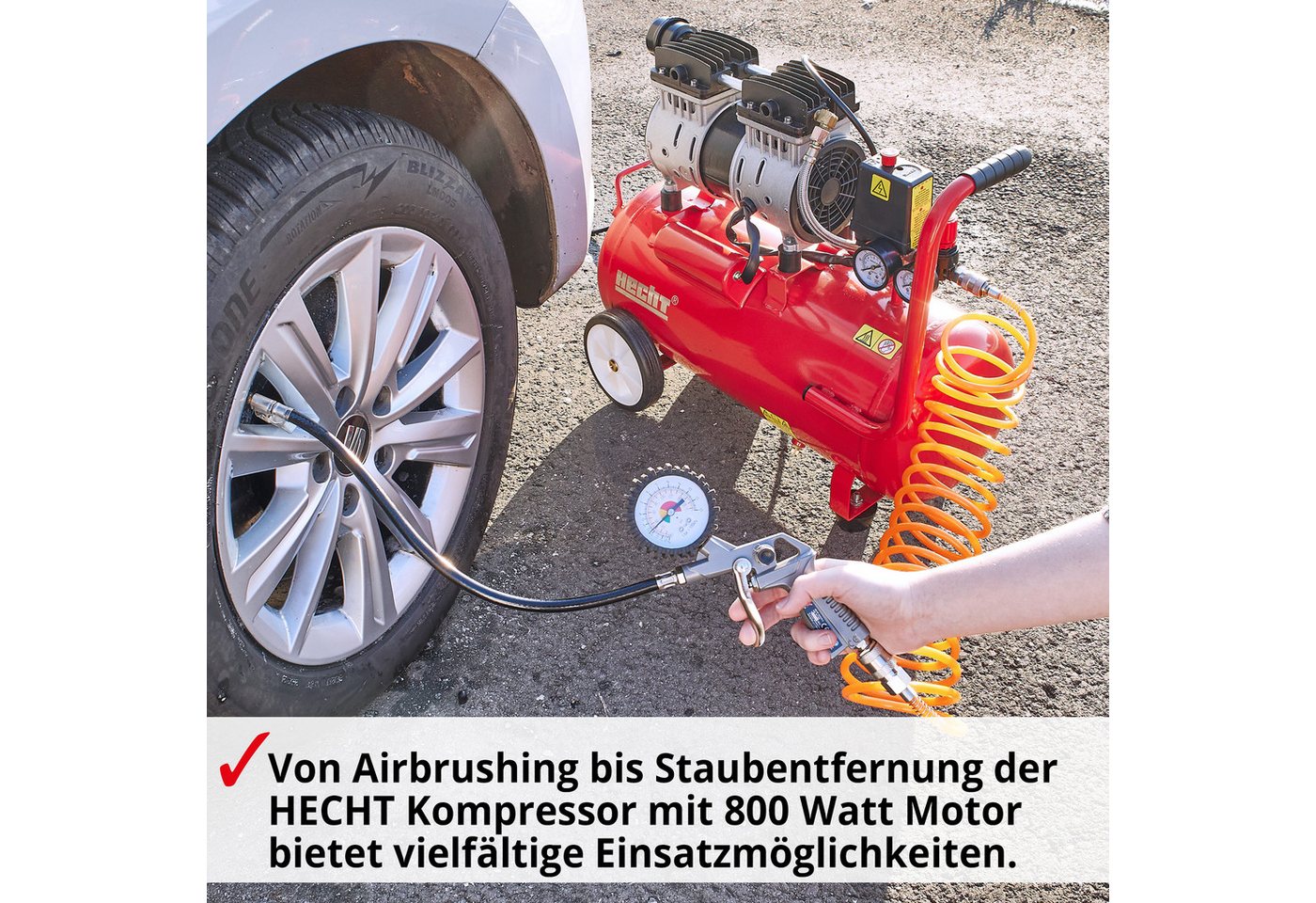 Hecht Kompressor Flüster Druckluftkompressor 2080, 800 W, max. 8,00 bar, 24,00 l, 150 l/min, 24 Liter, 8bar, 800W