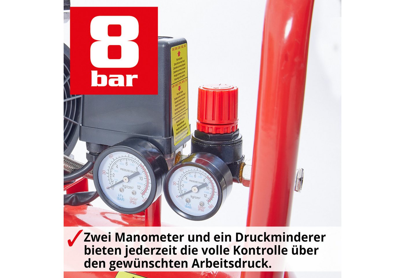 Hecht Kompressor Flüster Druckluftkompressor 2080, 800 W, max. 8,00 bar, 24,00 l, 150 l/min, 24 Liter, 8bar, 800W Bild 2